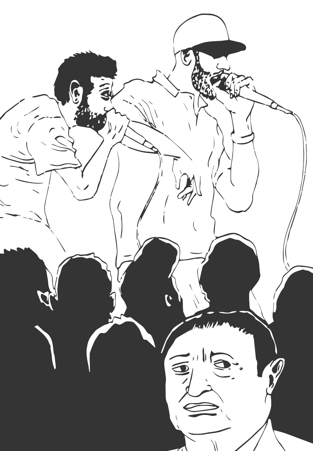 Illustrations de Xavier Frederick. Rap, musique engagée et révolution, en particulier dans les Printemps arabes.