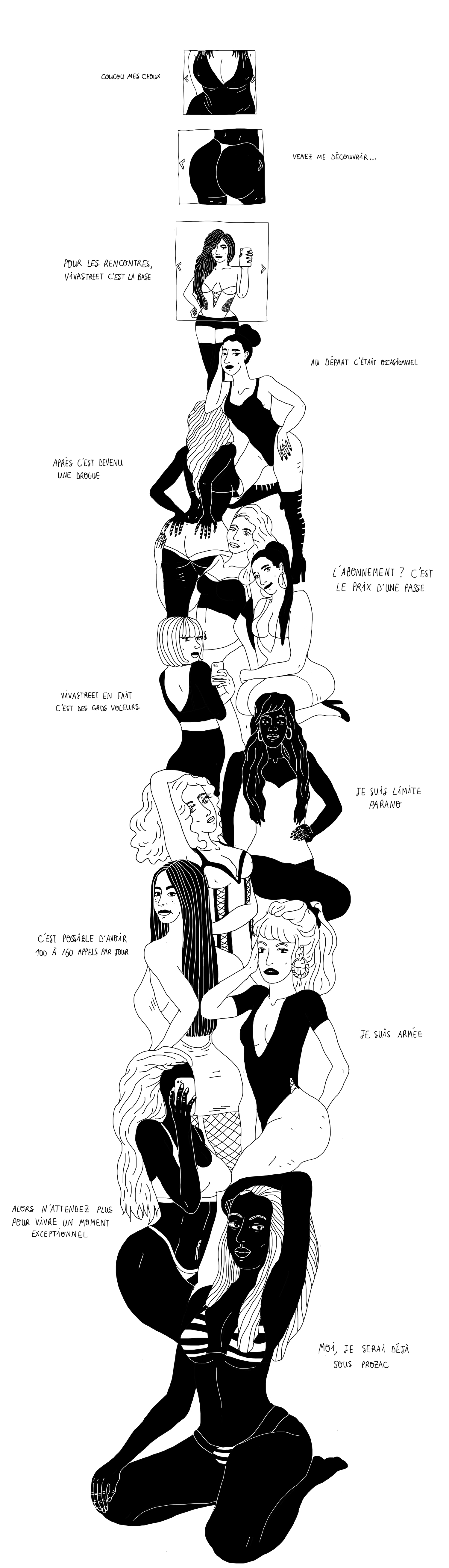 Vivastreet et la prostitution en ligne : de la rue aux écrans. Une instruction ouverte pour proxénétisme aggravé. Illustration de Laura Olivieri.